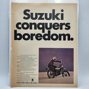 Vintage 1973 Suzuki Conquers Boredom Motorcycle LIFE Magazine Print Ad